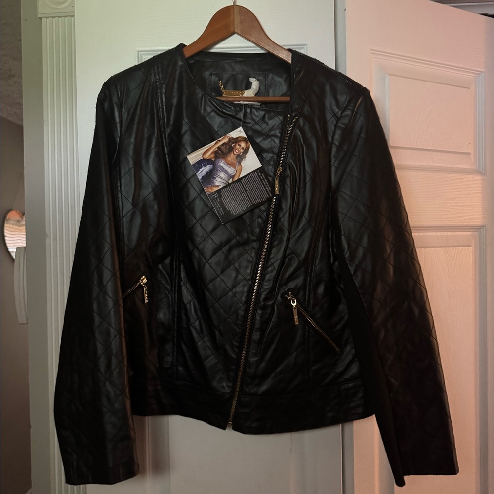 *NEW* IMAN Black Quilted Faux-Leather Jacket